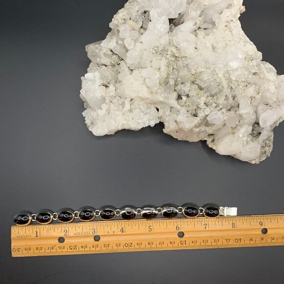 Taxco Black Onyx Sterling Silver 925 Mexico Vtg Bracelet Modernist J419 - Picture 10 of 10